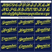 Load image into Gallery viewer, Custom Navy Neon Yellow Authentic Baseball Jersey

