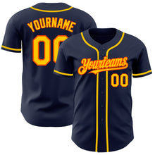 Load image into Gallery viewer, Custom Navy Yellow-Orange Authentic Baseball Jersey
