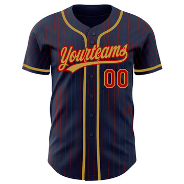 Custom Navy Red Pinstripe Old Gold Authentic Baseball Jersey