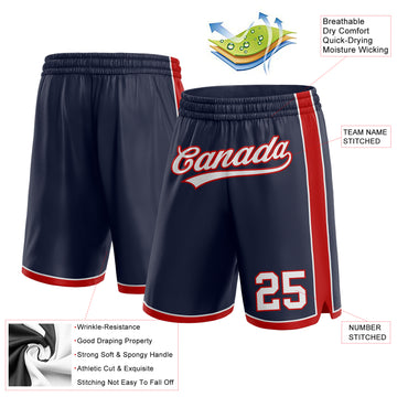 Custom Navy White-Red Authentic Basketball Shorts