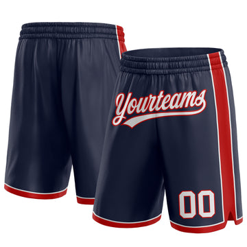 Custom Navy White-Red Authentic Basketball Shorts