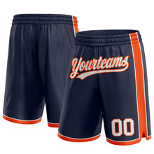 Laden Sie das Bild in den Galerie-Viewer, Custom Navy White-Orange Authentic Basketball Shorts
