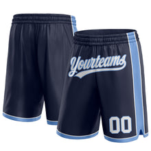 Laden Sie das Bild in den Galerie-Viewer, Custom Navy White-Light Blue Authentic Basketball Shorts
