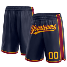 Laden Sie das Bild in den Galerie-Viewer, Custom Navy Yellow-Maroon Authentic Basketball Shorts
