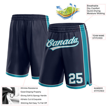 Custom Navy White-Teal Authentic Basketball Shorts