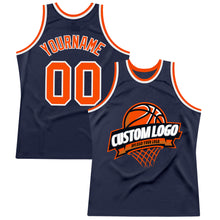 Load image into Gallery viewer, Custom Navy Orange-White Authentic Throwback Basketball Jersey
