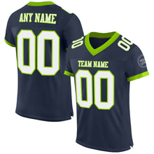 Load image into Gallery viewer, Custom Navy White-Neon Green Mesh Authentic Football Jersey
