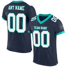 Load image into Gallery viewer, Custom Navy White-Aqua Mesh Authentic Football Jersey
