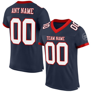 Custom Navy White-Red Mesh Authentic Football Jersey