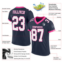 Laden Sie das Bild in den Galerie-Viewer, Custom Navy White-Pink Mesh Authentic Football Jersey
