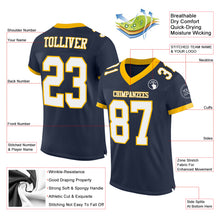 Load image into Gallery viewer, Custom Navy White-Gold Mesh Authentic Football Jersey
