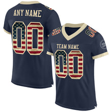 Load image into Gallery viewer, Custom Navy Vintage USA Flag-Cream Mesh Authentic Football Jersey
