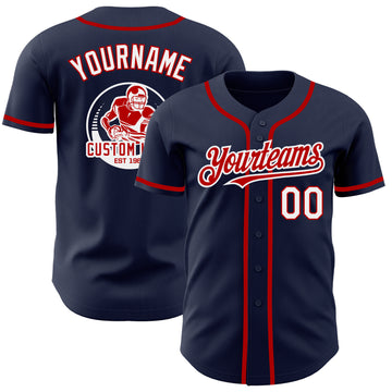 Custom Navy White-Red Authentic Baseball Jersey