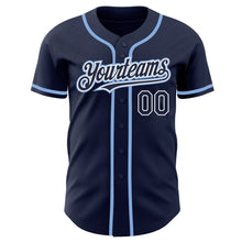 Laden Sie das Bild in den Galerie-Viewer, Custom Navy White-Light Blue Authentic Baseball Jersey
