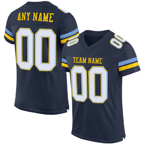 Custom Navy White Light Blue-Yellow Mesh Authentic Football Jersey