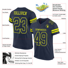 Load image into Gallery viewer, Custom Navy Neon Yellow Mesh Authentic Football Jersey

