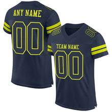 Load image into Gallery viewer, Custom Navy Neon Yellow Mesh Authentic Football Jersey
