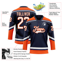 Laden Sie das Bild in den Galerie-Viewer, Custom Navy White-Orange Hockey Lace Neck Jersey
