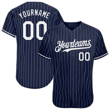 Load image into Gallery viewer, Custom Navy White Pinstripe Authentic Baseball Jersey
