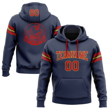 Custom Stitched Navy Red-Old Gold Football Pullover Sweatshirt Hoodie
