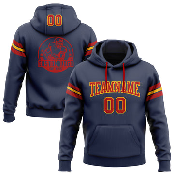 Custom Stitched Navy Red-Gold Football Pullover Sweatshirt Hoodie