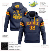 Load image into Gallery viewer, Custom Stitched Navy Gold-Orange Football Pullover Sweatshirt Hoodie
