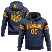 Load image into Gallery viewer, Custom Stitched Navy Gold-Orange Football Pullover Sweatshirt Hoodie
