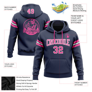 Custom Stitched Navy Pink-White Football Pullover Sweatshirt Hoodie