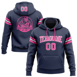 Custom Stitched Navy Pink-White Football Pullover Sweatshirt Hoodie