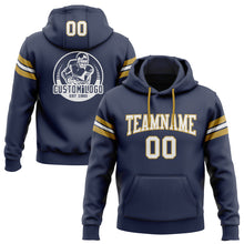 Load image into Gallery viewer, Custom Stitched Navy White-Old Gold Football Pullover Sweatshirt Hoodie
