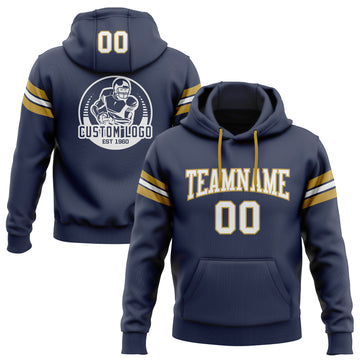 Custom Stitched Navy White-Old Gold Football Pullover Sweatshirt Hoodie