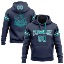Load image into Gallery viewer, Custom Stitched Navy Teal-White Football Pullover Sweatshirt Hoodie
