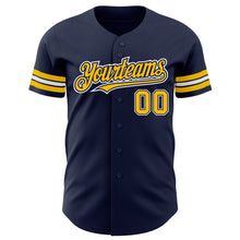 Laden Sie das Bild in den Galerie-Viewer, Custom Navy Gold-White Authentic Baseball Jersey
