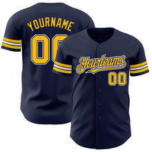Laden Sie das Bild in den Galerie-Viewer, Custom Navy Gold-White Authentic Baseball Jersey
