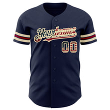 Load image into Gallery viewer, Custom Navy Vintage USA Flag City Cream-Crimson Authentic Baseball Jersey
