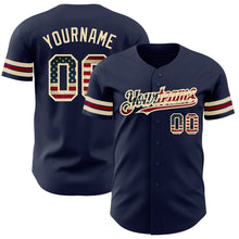 Load image into Gallery viewer, Custom Navy Vintage USA Flag City Cream-Crimson Authentic Baseball Jersey
