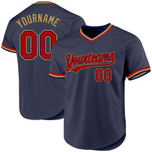 Laden Sie das Bild in den Galerie-Viewer, Custom Navy Red-Old Gold Authentic Throwback Baseball Jersey
