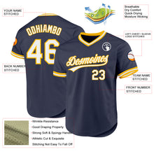 Load image into Gallery viewer, Custom Navy White-Gold Authentic Throwback Baseball Jersey
