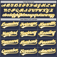 Load image into Gallery viewer, Custom Navy White-Gold Authentic Throwback Baseball Jersey
