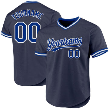 Custom Navy Royal-White Authentic Throwback Baseball Jersey