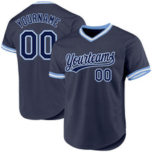 Load image into Gallery viewer, Custom Navy Light Blue-White Authentic Throwback Baseball Jersey
