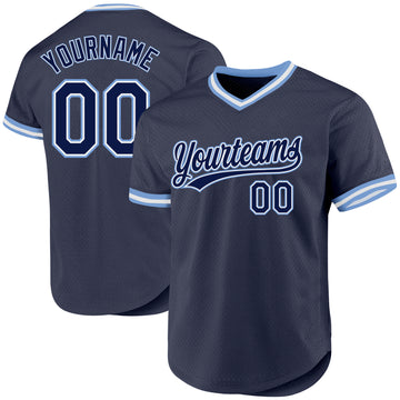 Custom Navy Light Blue-White Authentic Throwback Baseball Jersey