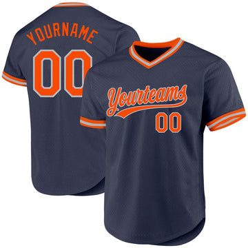 Custom Navy Orange-Gray Authentic Throwback Baseball Jersey