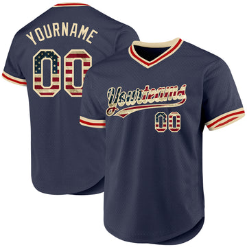 Custom Navy Vintage USA Flag Cream-Red Authentic Throwback Baseball Jersey