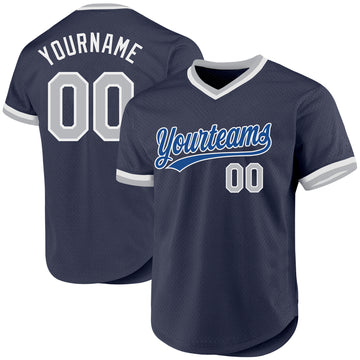 Custom Navy Gray Blue-White Authentic Throwback Baseball Jersey