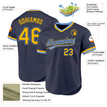 Load image into Gallery viewer, Custom Navy Gold-Light Blue Authentic Throwback Baseball Jersey
