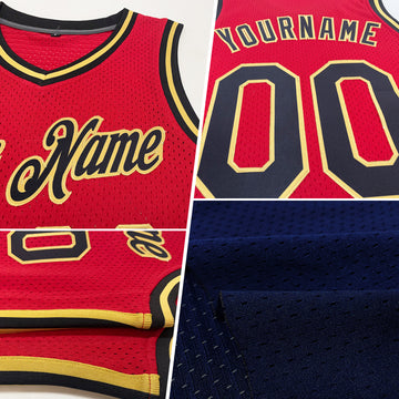 Custom Navy Old Gold-Red Authentic Throwback Basketball Jersey