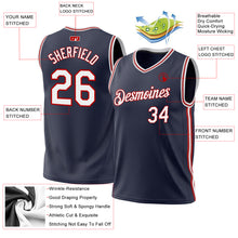 Load image into Gallery viewer, Custom Navy White-Red Authentic Throwback Basketball Jersey
