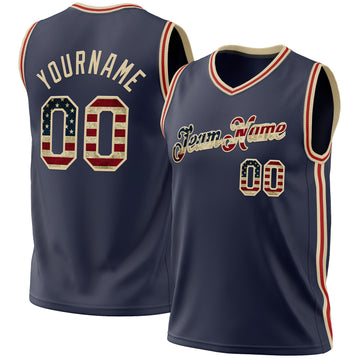 Custom Navy Vintage USA Flag Cream-Red Authentic Throwback Basketball Jersey