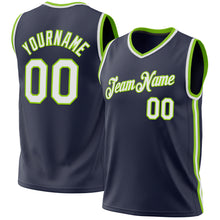 Laden Sie das Bild in den Galerie-Viewer, Custom Navy White-Neon Green Authentic Throwback Basketball Jersey
